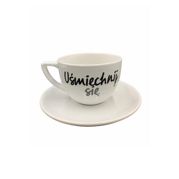 Filiżanka ze spodkiem "Uśmiechnij się'