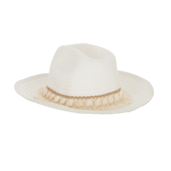 Biały kapelusz z muszlami