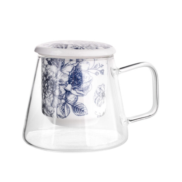 ELISABETH KUBEK SZKLANY Z PORCELANOWYM ZAPARZACZEM I POKRYWKĄ 300 ML